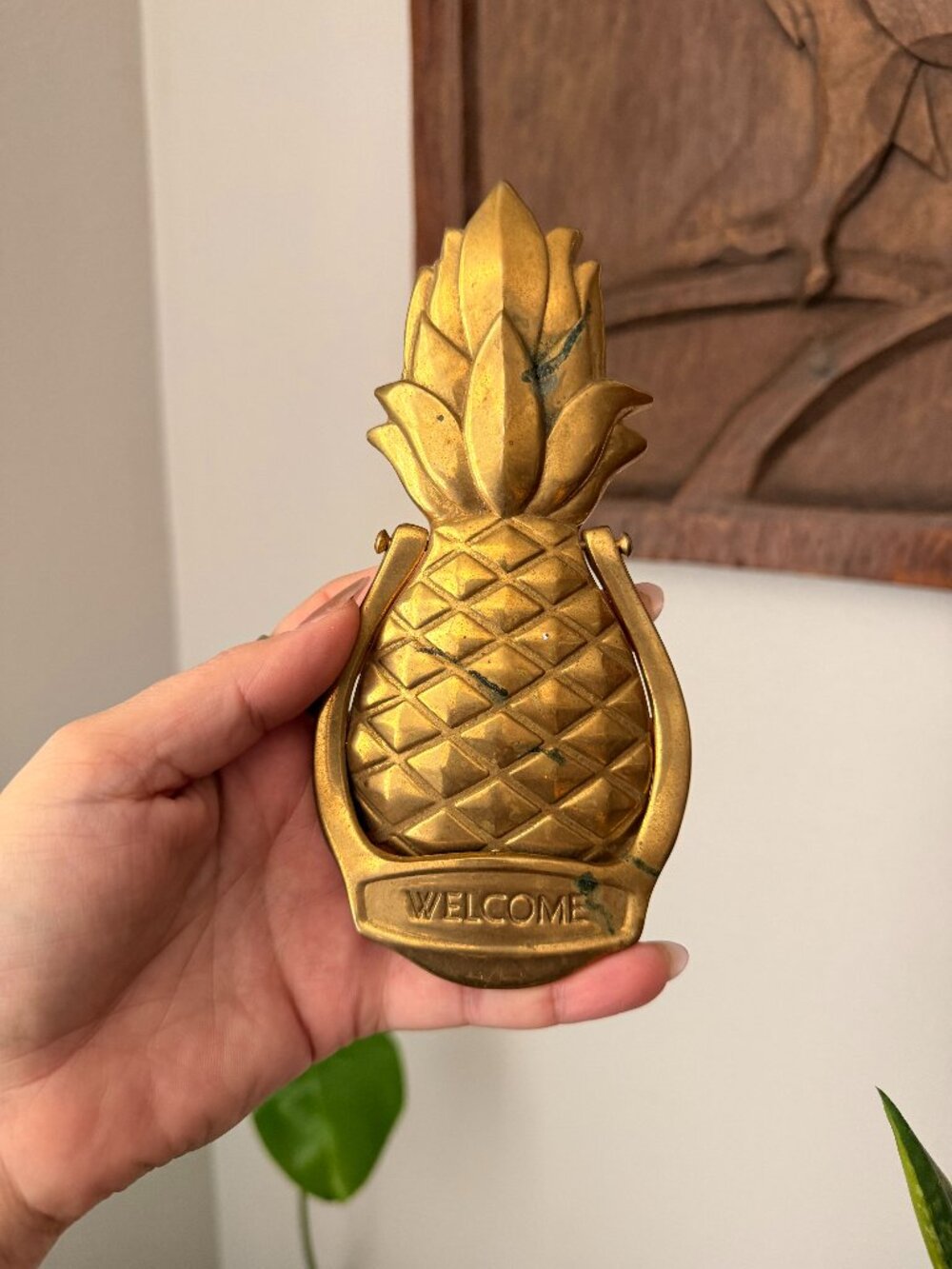 Vintage Brass Pineapple Welcome Door Knocker 7 Inch